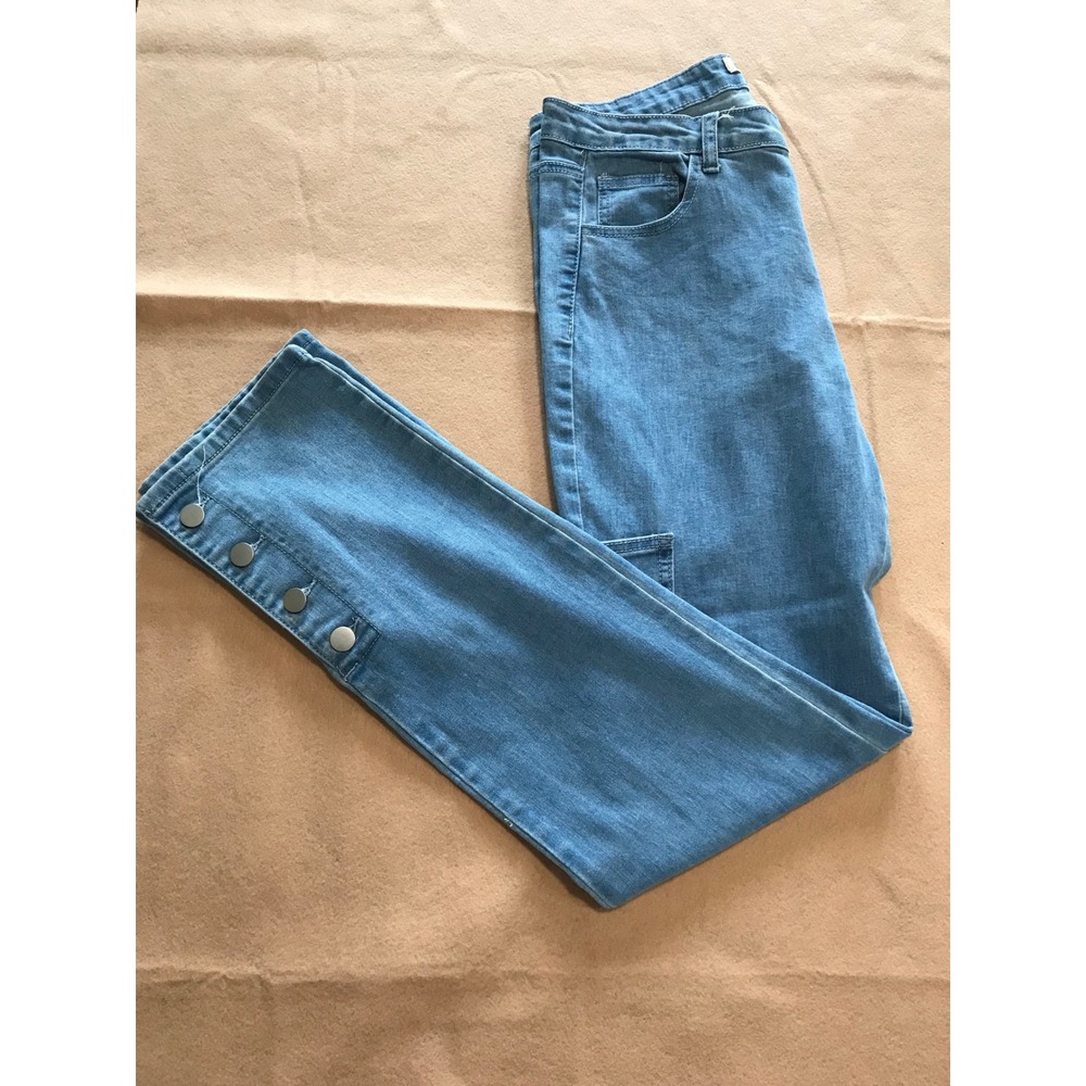 My Boo Light Wash Cargo Straight Leg Jeans Blue Button Ankle Detail Size L